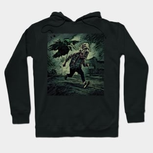 watercolor crow chasing old man screaming Hoodie